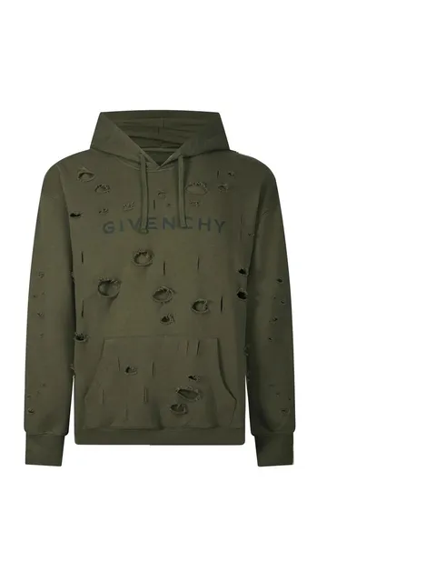 Givenchy Distressed Hoodie Olive Green