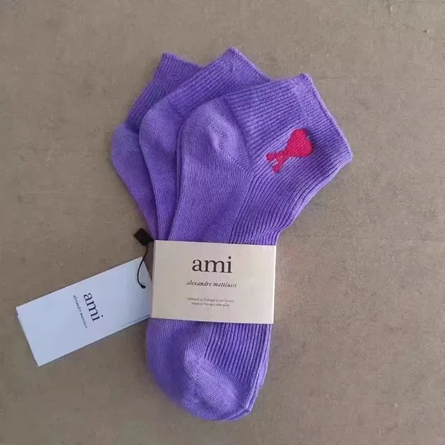 AMI Paris Logo Socks Purple with Red Bow