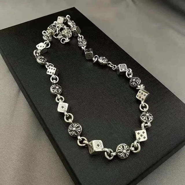 Chrome Hearts Dice Chain Necklace Sterling Silver Dice & Floral Links