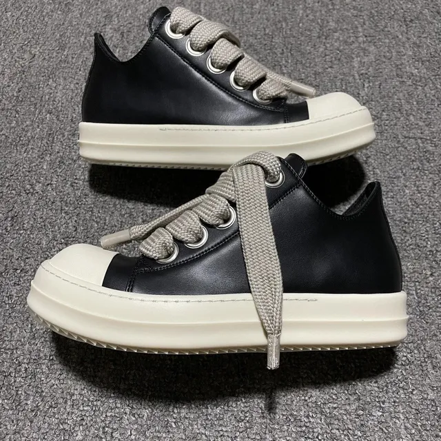 Rick Owens Low Top Sneaker Black Leather with Off-White Sole