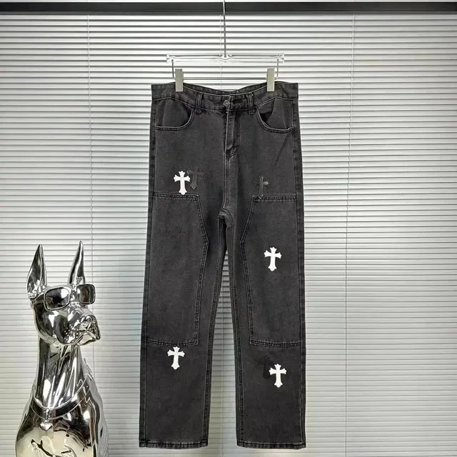 Chrome Hearts Cross Patch Jeans Black with White Cross Patches