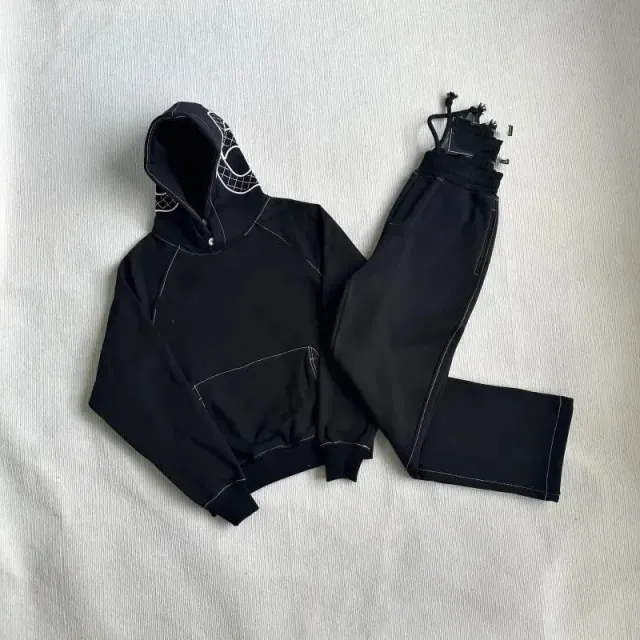 Grid Pattern Hoodie and Joggers Set