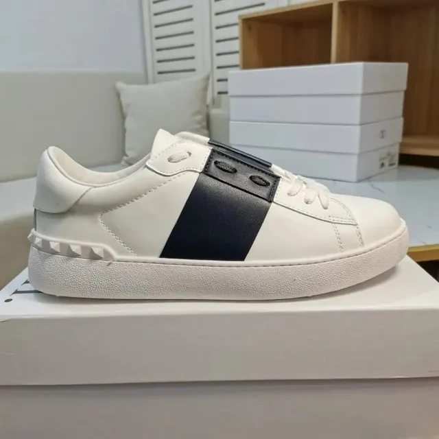 Valentino Rockstud Low White with Navy Stripe