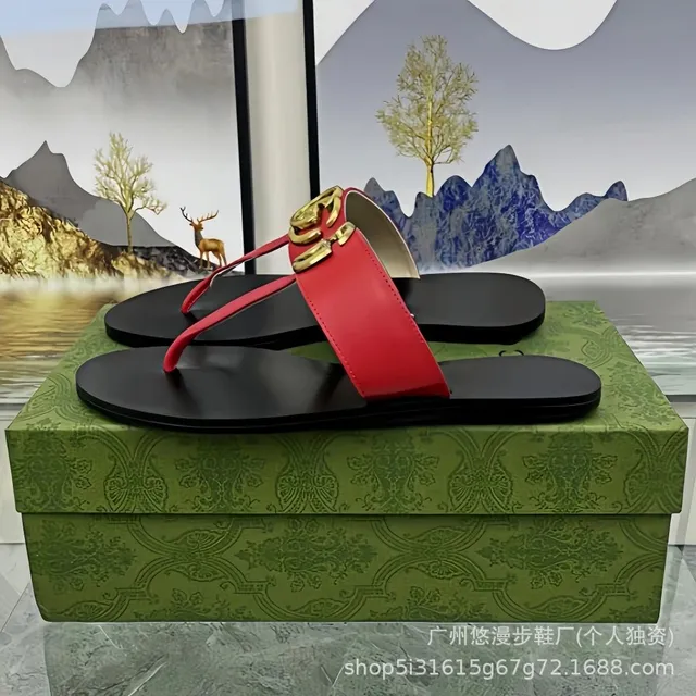 Gucci Double G Thong Sandal Red and Black Leather