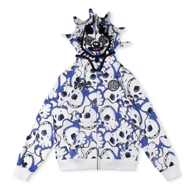 Gallery Dept. Skull Print Zip-Up Hoodie Barbed Wire Skull All-Over Print