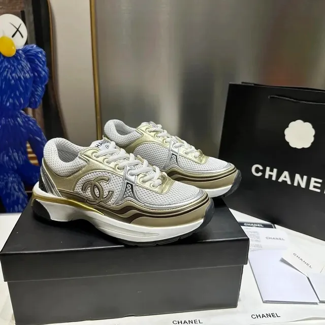 Chanel Trainer Metallic Gold and White