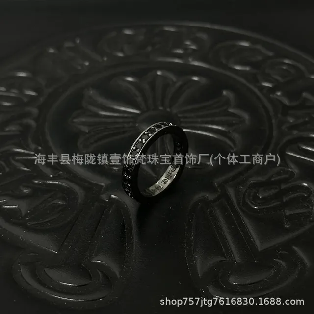 Chrome Hearts Cross Ring Black Rhodium with Black Diamonds