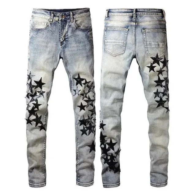 Slim Fit Jeans Star-Embroidered Acid Wash