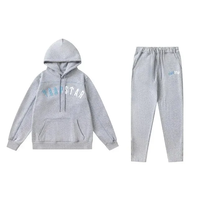 Trapstar Hoodie and Joggers Set Heather Grey with Blue Logo