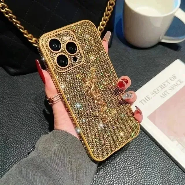 Saint Laurent Phone Case with Chain Strap Crystal-Embellished