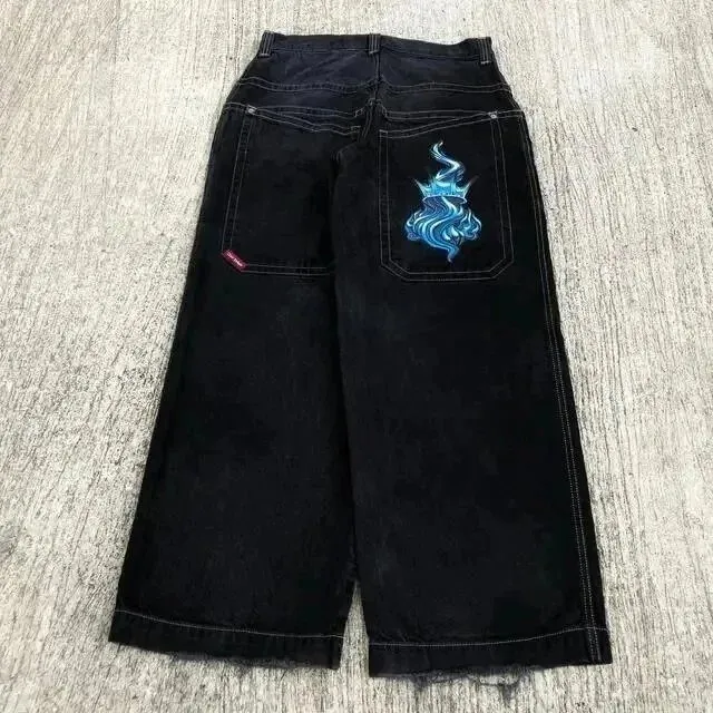 Supreme Cropped Wide-Leg Jeans Blue Flame Embroidery