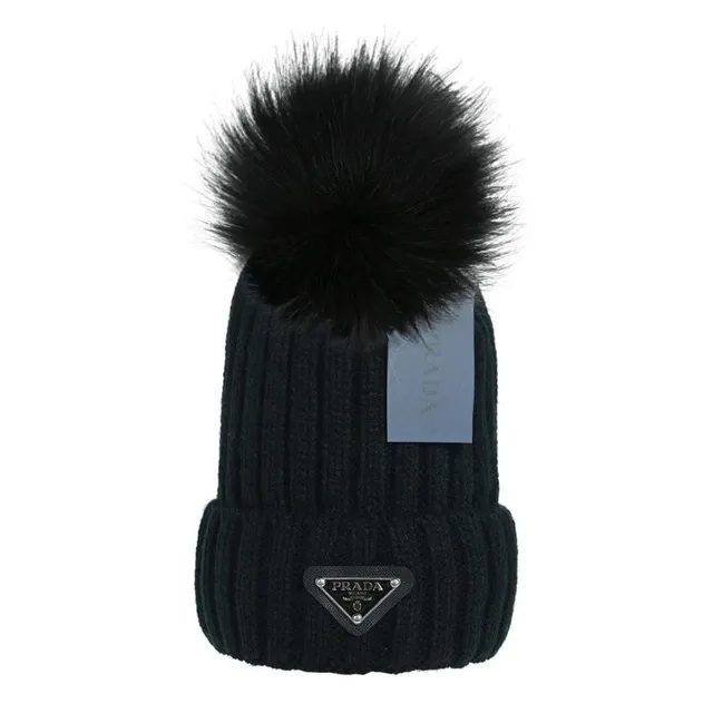 Prada Knit Beanie Fur Pompom