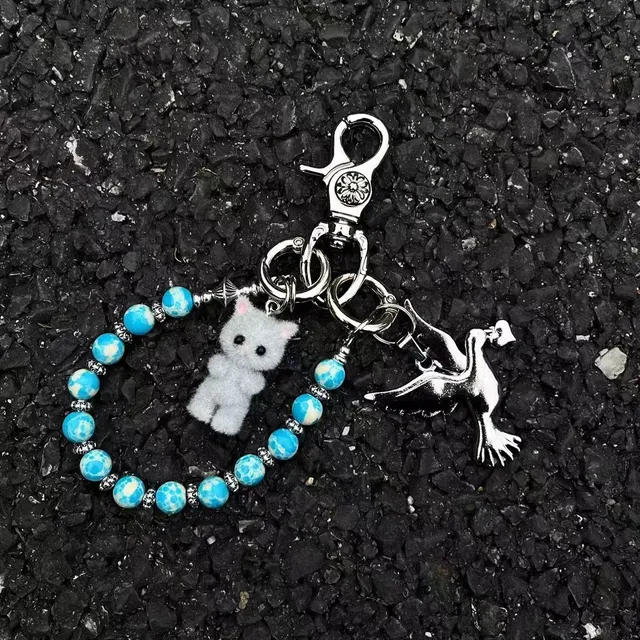 Chrome Hearts Beaded Charm Keychain Cat and Dove