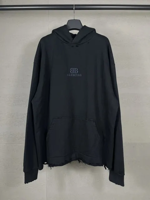 Balenciaga Distressed Hoodie BB Logo Embroidered