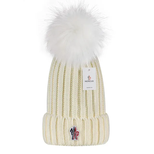 Moncler Pom Pom Beanie Ribbed Knit with Logo Patch