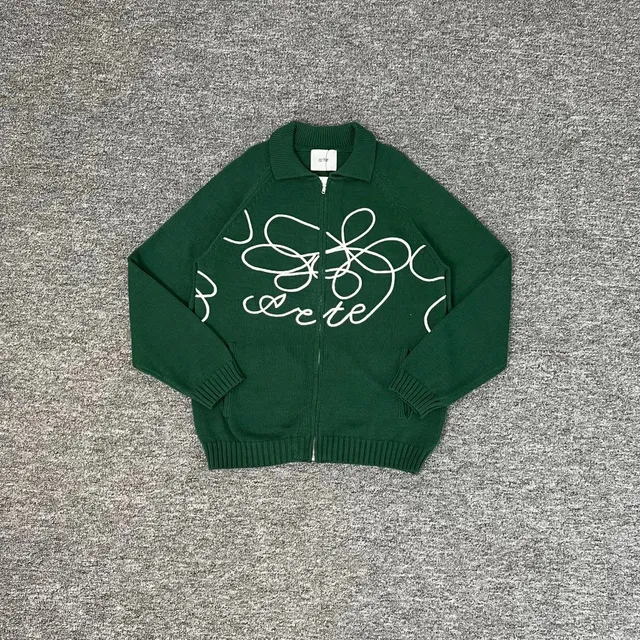 Gallery Dept. Zip-Up Knit Sweater Abstract Script Print