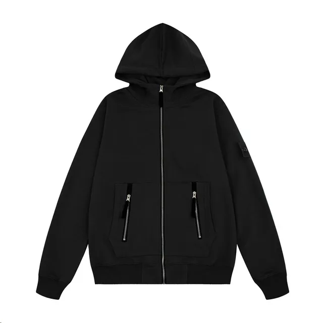 Stone Island Zip-Up Hoodie Solid Black