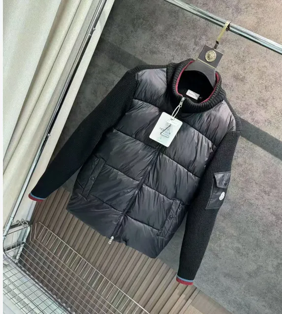 Moncler Knit-Sleeve Puffer Jacket Contrast Trim