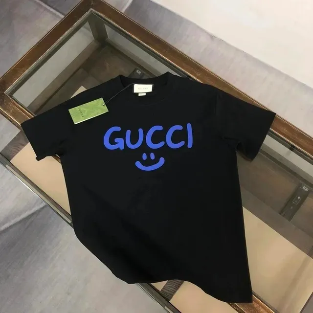 Gucci Smiley Logo T-Shirt Black with Blue Print