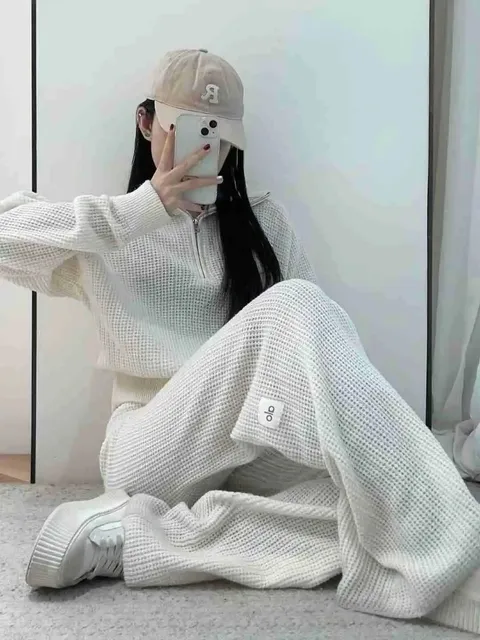 Alo Yoga Waffle Knit Set Cream