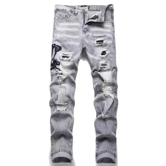 Distressed Jeans Ripped with Patch Detail