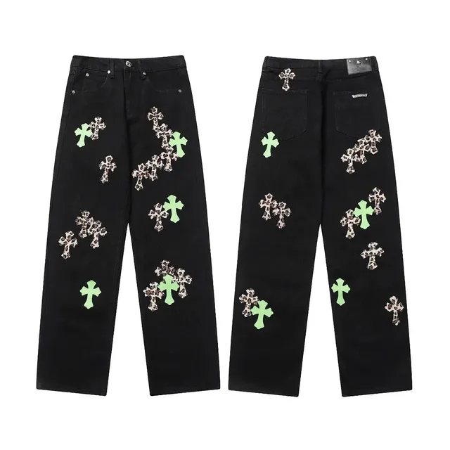 Chrome Hearts Cross Patch Jeans Leopard and Glow-in-the-Dark Crosses