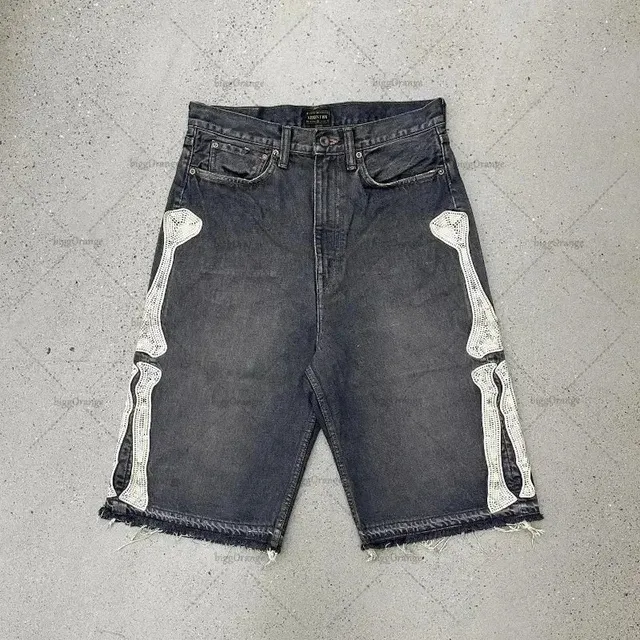 Denim Tears Bone-Embroidered Denim Shorts Skeleton Print