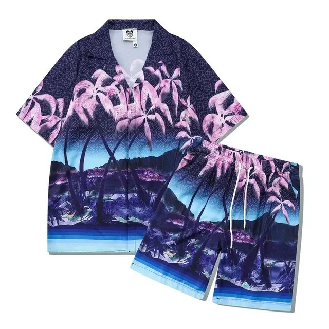 BAPE Camp Collar Shirt and Shorts Set Palm Tree Print