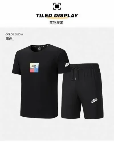 Nike T-Shirt and Shorts Set Black with Color Block Logo