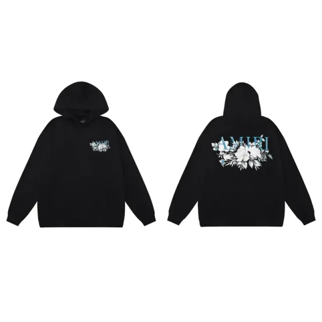 Amiri Floral Hoodie Black with Floral Print