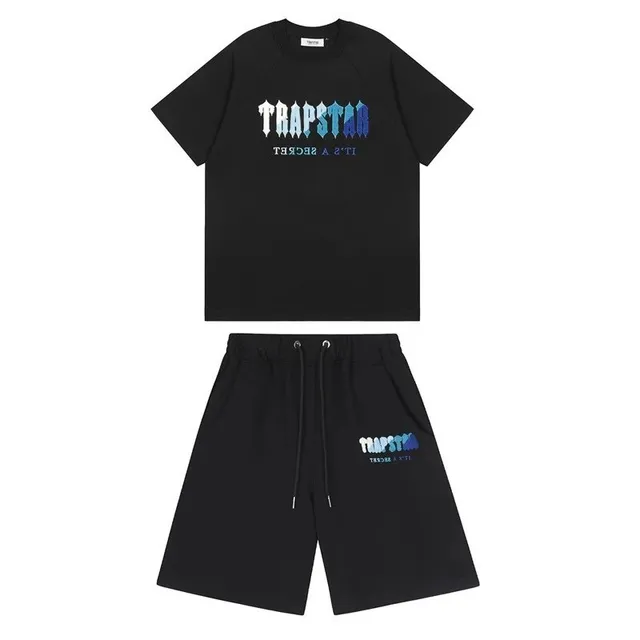 Trapstar Logo Tee and Shorts Set Ice Blue Graphic