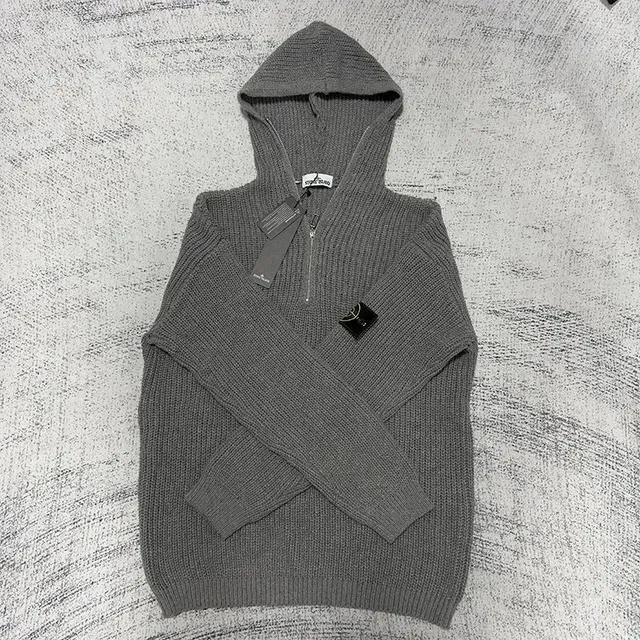 Stone Island Zip-Up Hooded Sweater Ribbed Knit