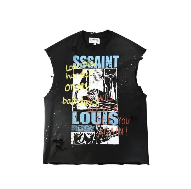 Saint Laurent Sleeveless Graphic Tee Distressed Print