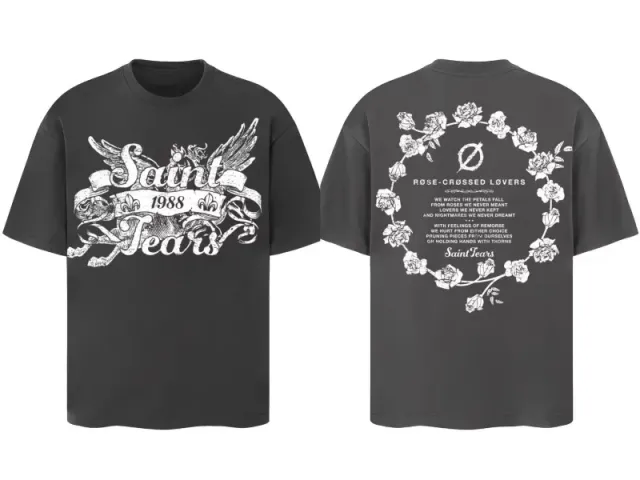Saint Laurent Graphic Tee Rose-Crossed Lovers