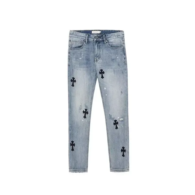 Chrome Hearts Jeans Cross-Embroidered Distressed