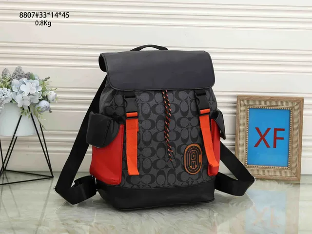 Coach Roll-Top Backpack Signature Canvas with Contrast Straps