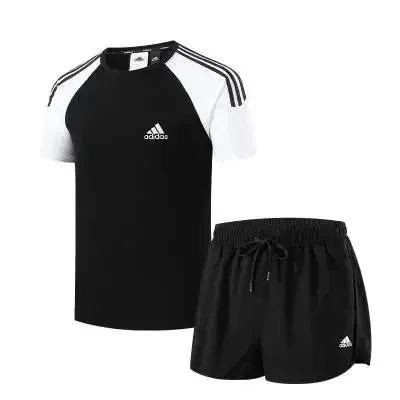 Adidas Raglan Tee and Shorts Set Black/White