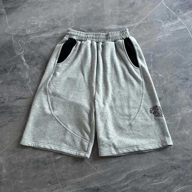 Amiri Logo Shorts Heather Grey with Black Panels