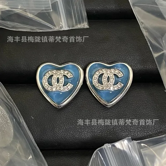 Chanel Heart Earrings Enamel CC Logo