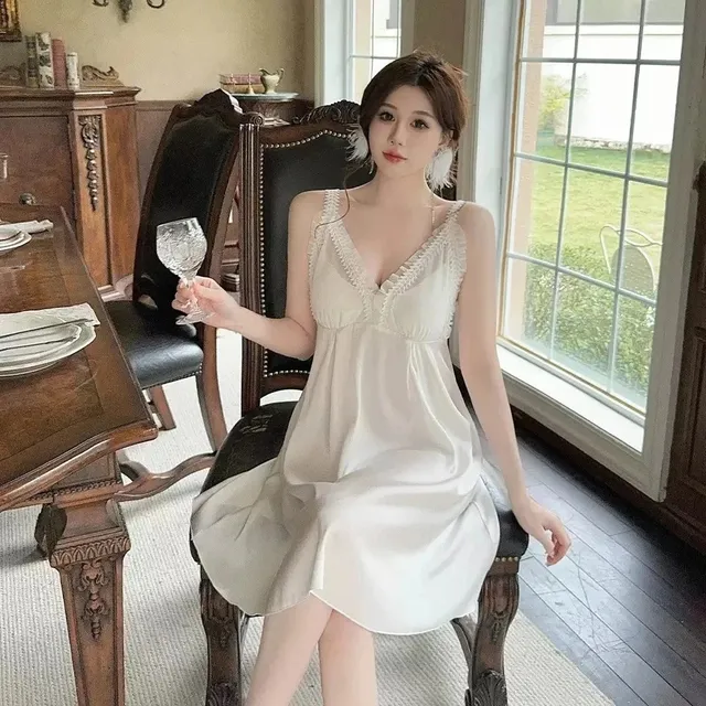 Satin Slip Dress Lace Trim