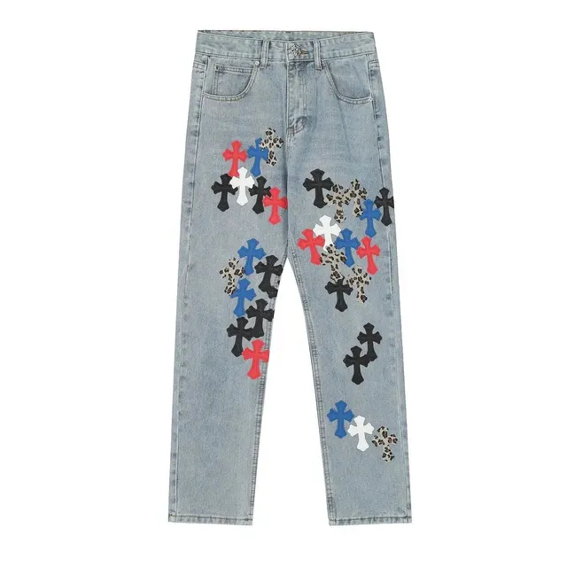 Chrome Hearts Cross Patch Jeans Multi-Color Cross Appliqué