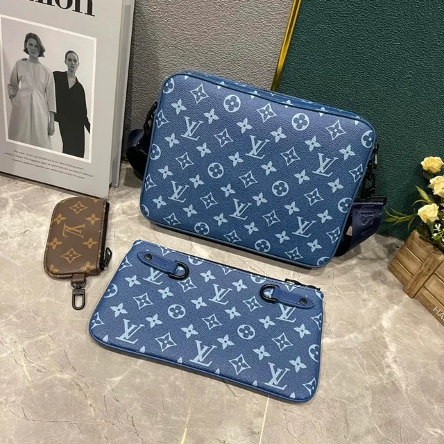 Louis Vuitton Monogram Canvas Bag Set Blue and Brown Monogram