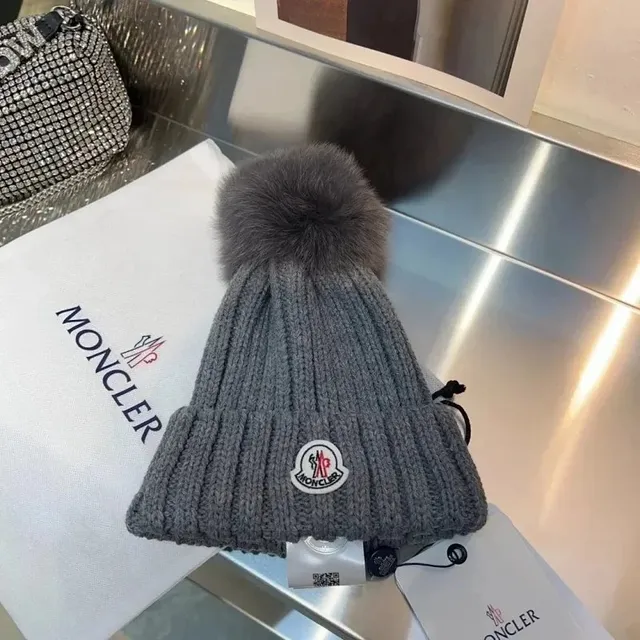 Moncler Knit Beanie Fur Pom-Pom