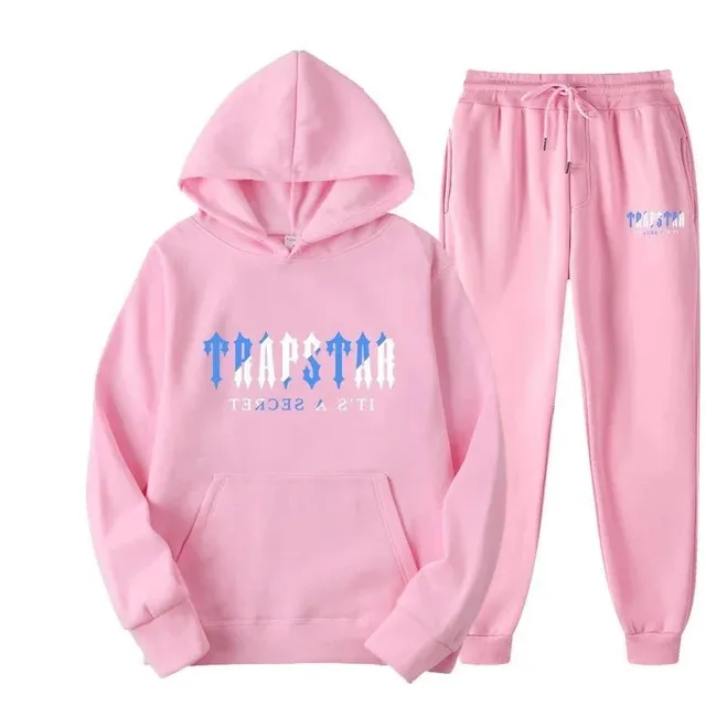 Trapstar Hoodie and Joggers Set Pink Logo Print