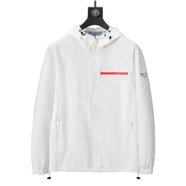 Prada Hooded Windbreaker Red Logo Tape