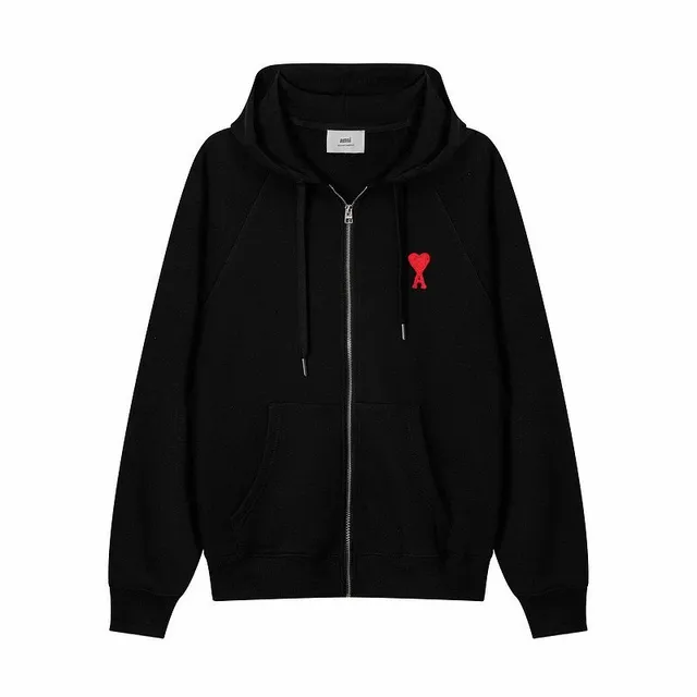 AMI Paris Zip-Up Hoodie Red Heart Logo