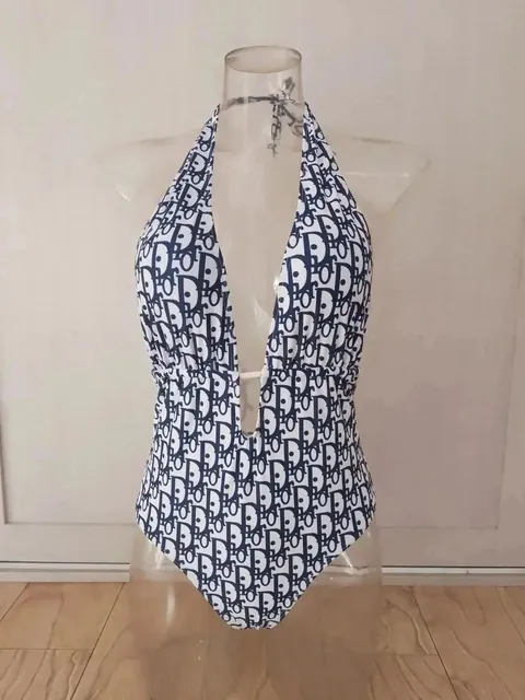 Dior Halterneck Swimsuit Oblique Logo Print