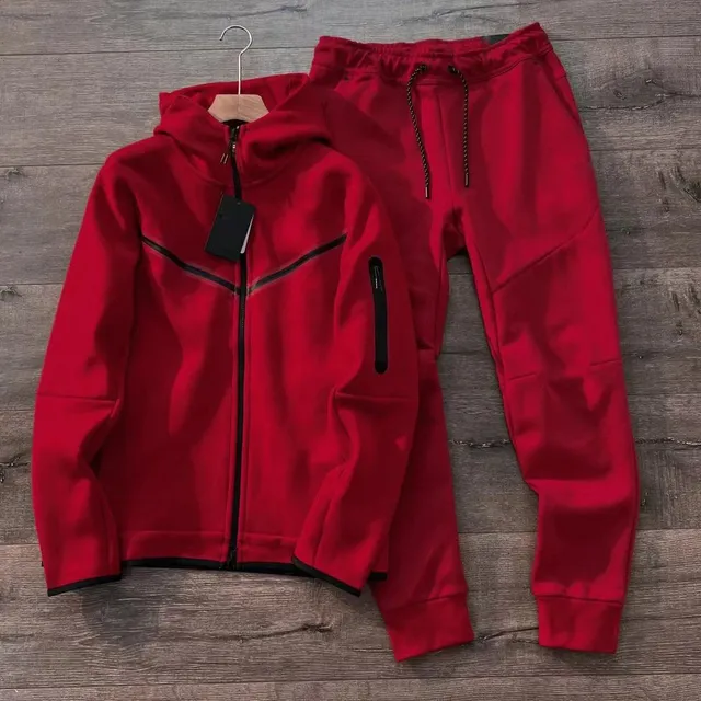 Nike Tech Fleece Hoodie and Joggers Red with Black Trim