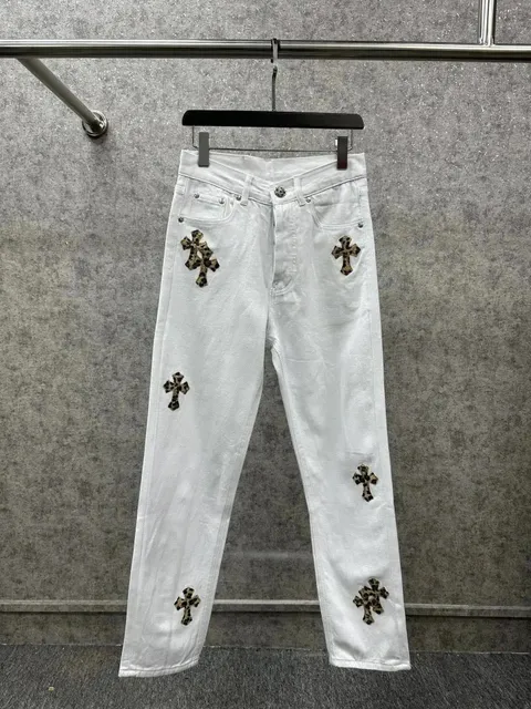 Chrome Hearts Cross Patch Jeans Leopard Cross Embroidery