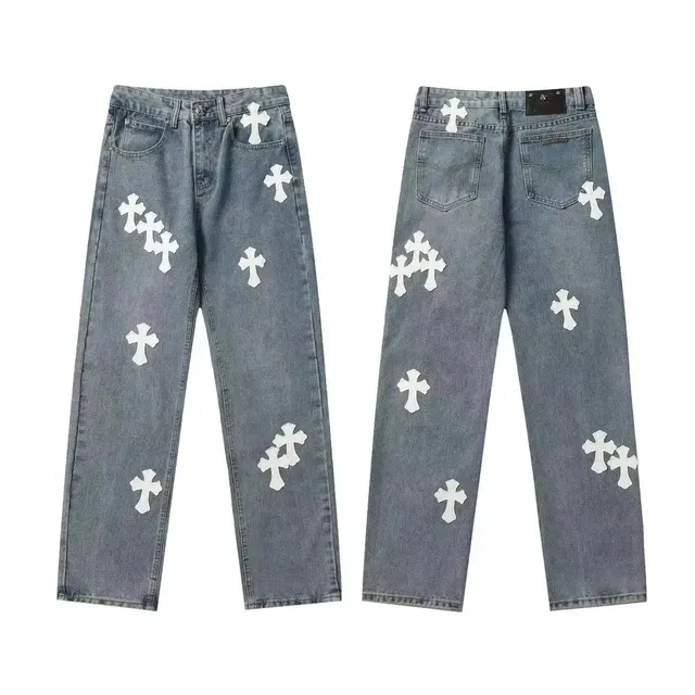 Chrome Hearts Cross Patch Jeans White Cross Appliqué